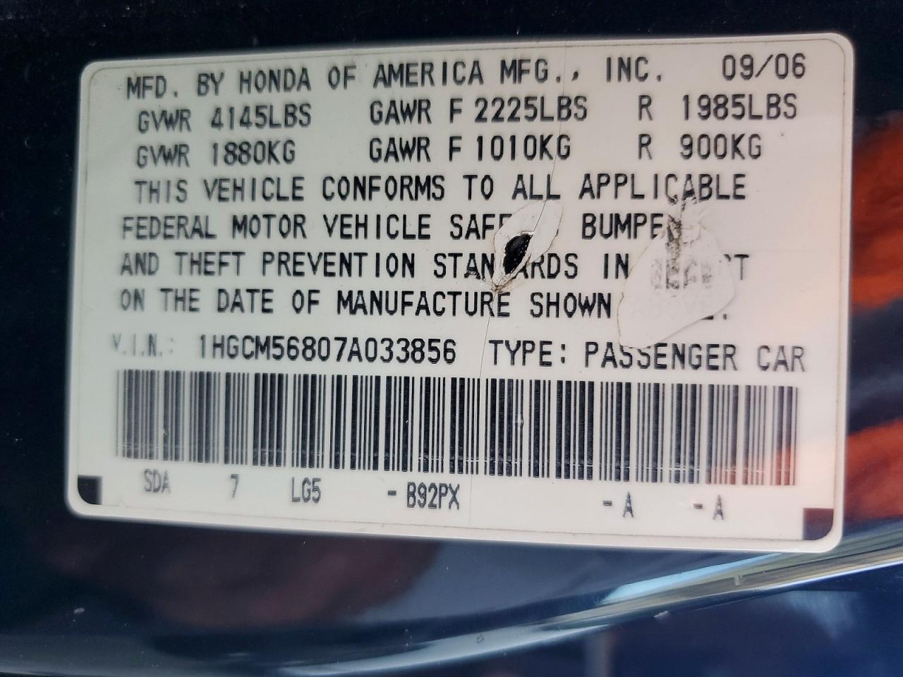2007 HONDA ACCORD
