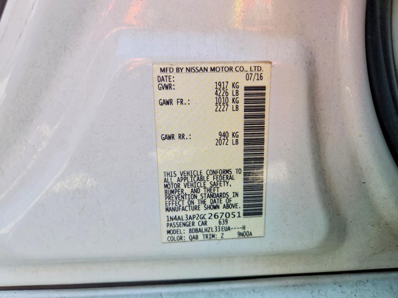 2016 NISSAN ALTIMA