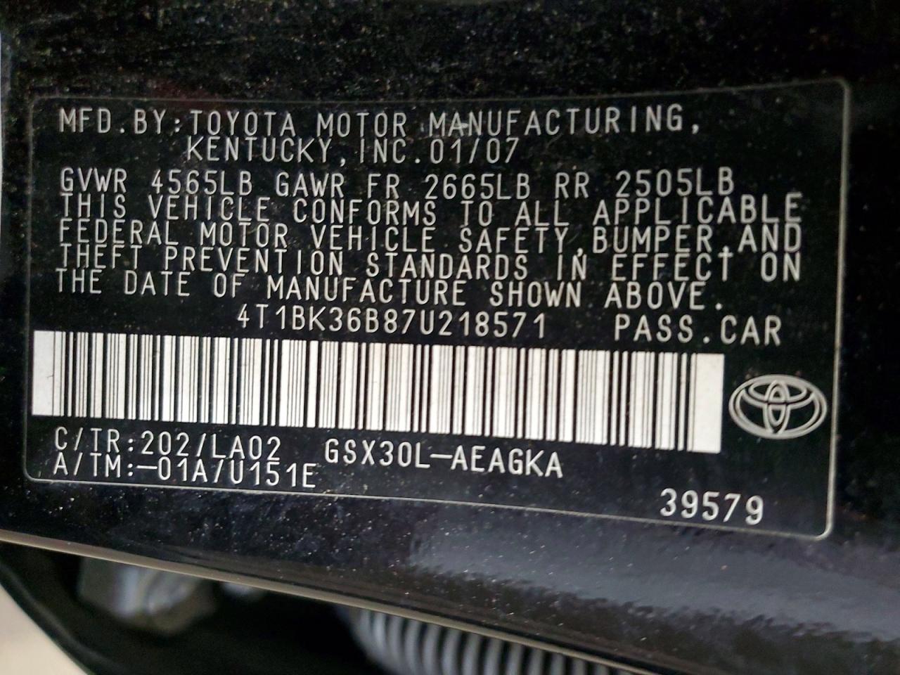 2007 TOYOTA AVALON