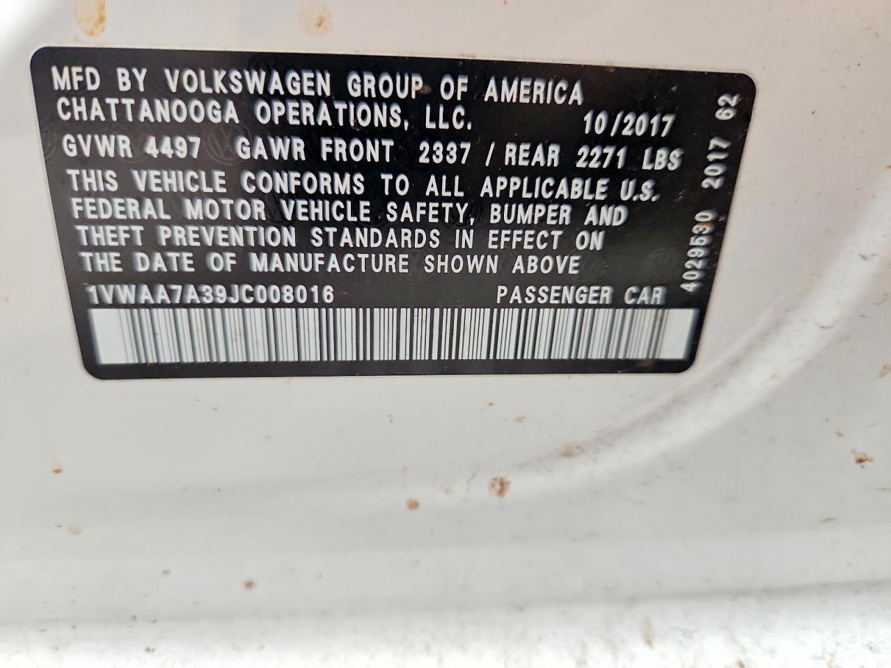 2018 VOLKSWAGEN PASSAT