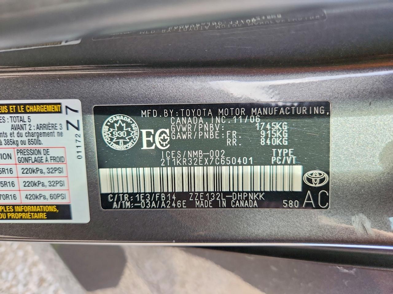 2007 TOYOTA COROLLA