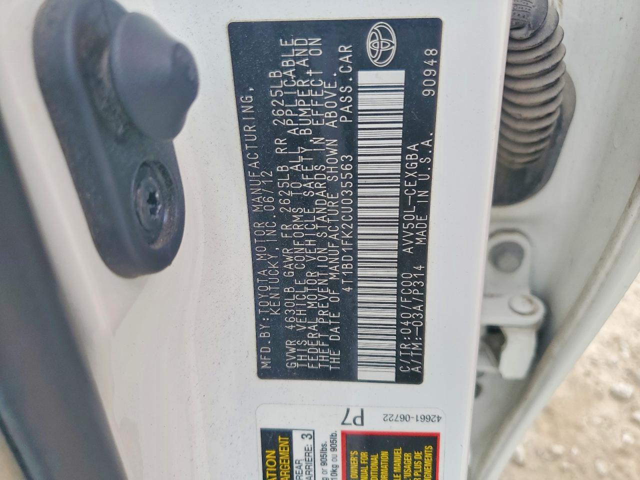 2012 TOYOTA CAMRY SOLA