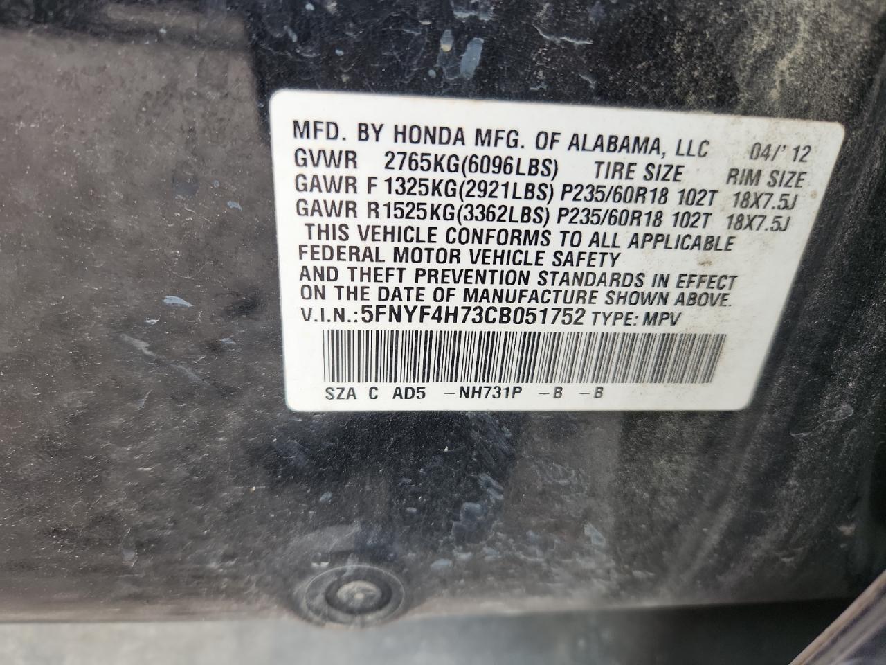 2012 HONDA PILOT