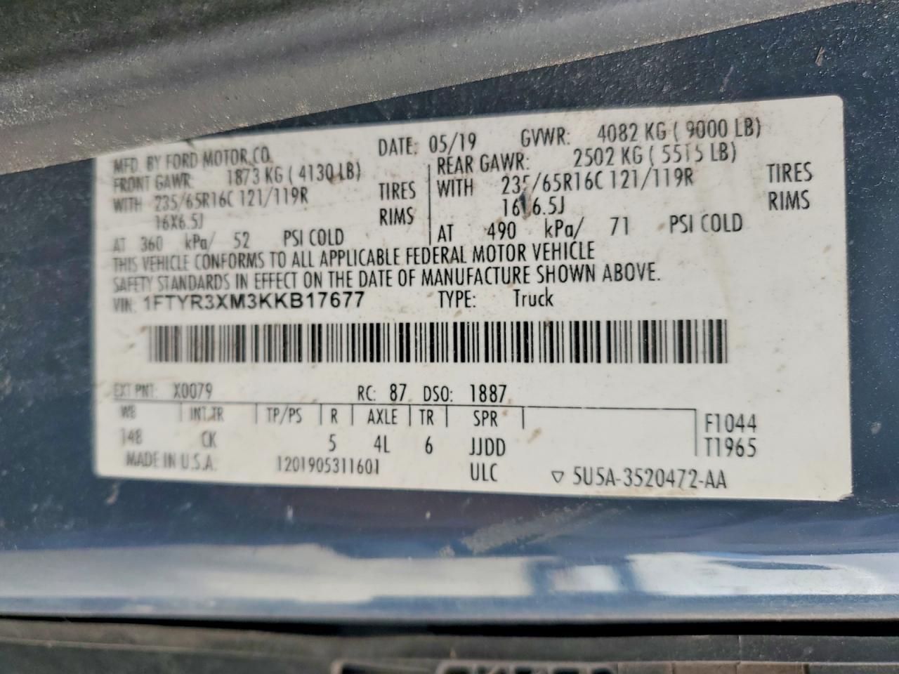 2019 FORD TRANSIT