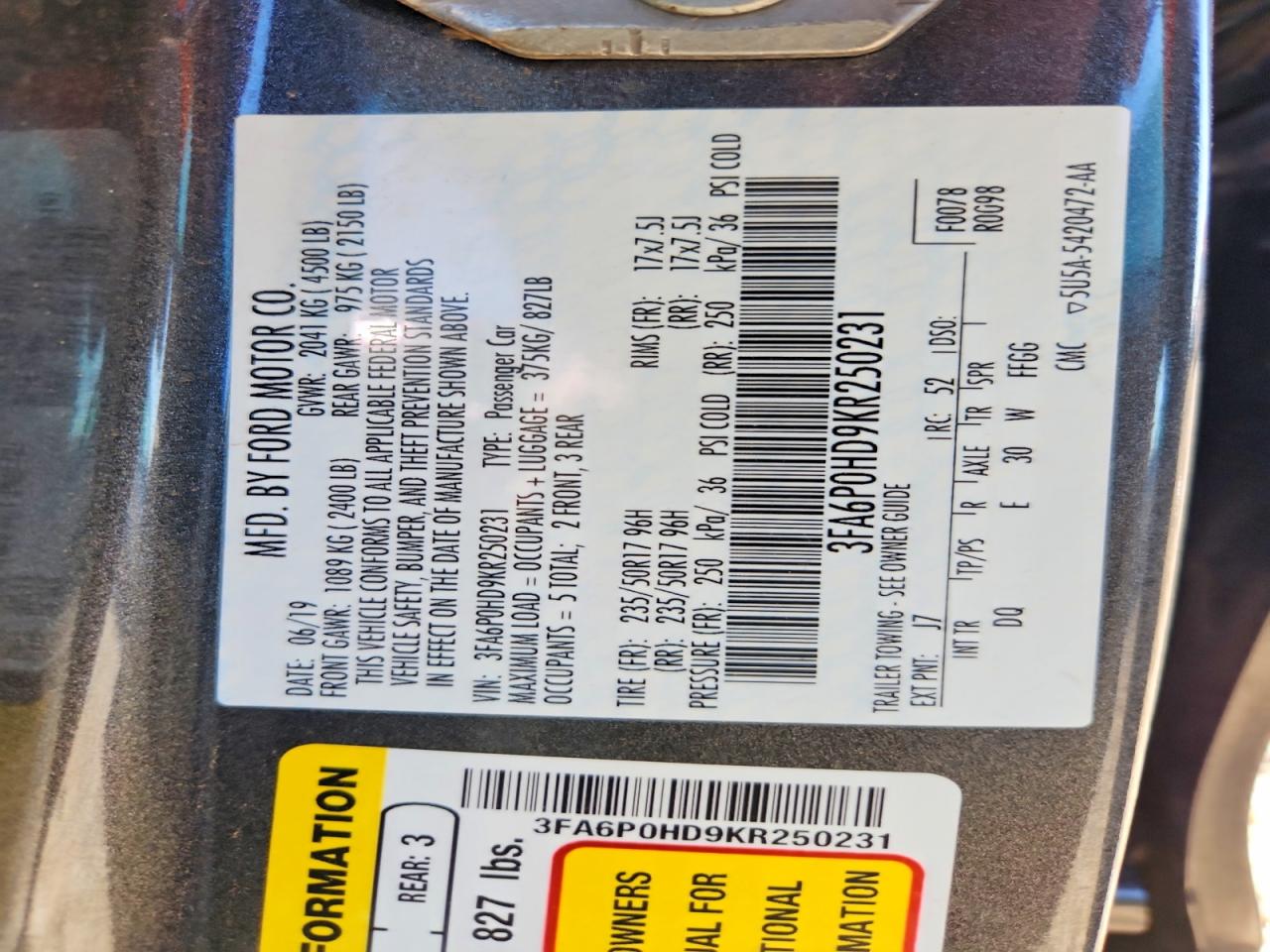 2019 FORD FUSION