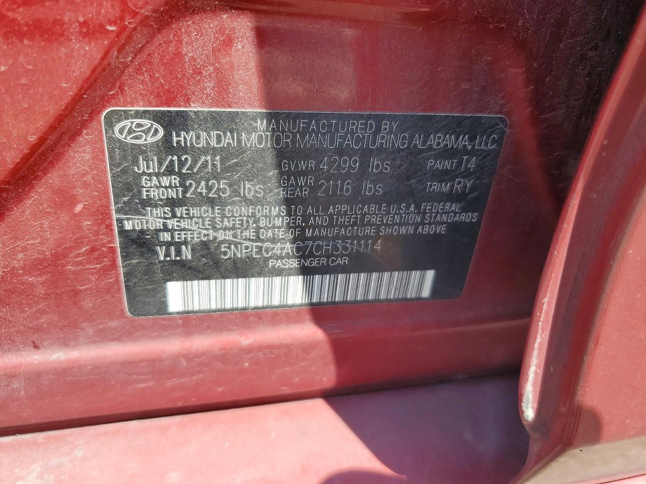 2012 HYUNDAI SONATA