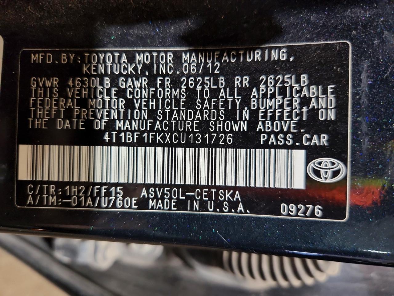 2012 TOYOTA CAMRY