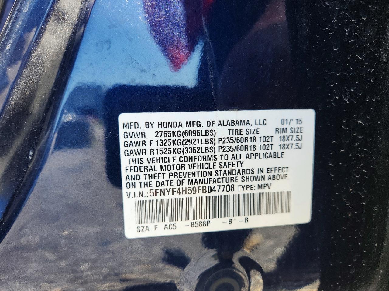 2015 HONDA PILOT EXL