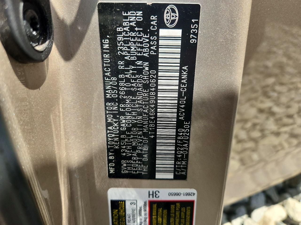 2009 TOYOTA CAMRY