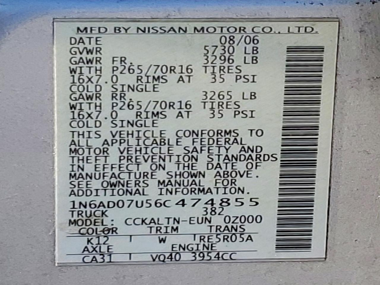 2006 NISSAN FRONTIER