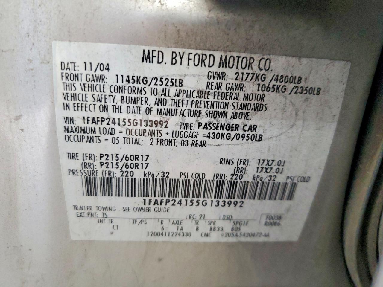 2005 FORD FIVE HUNDR