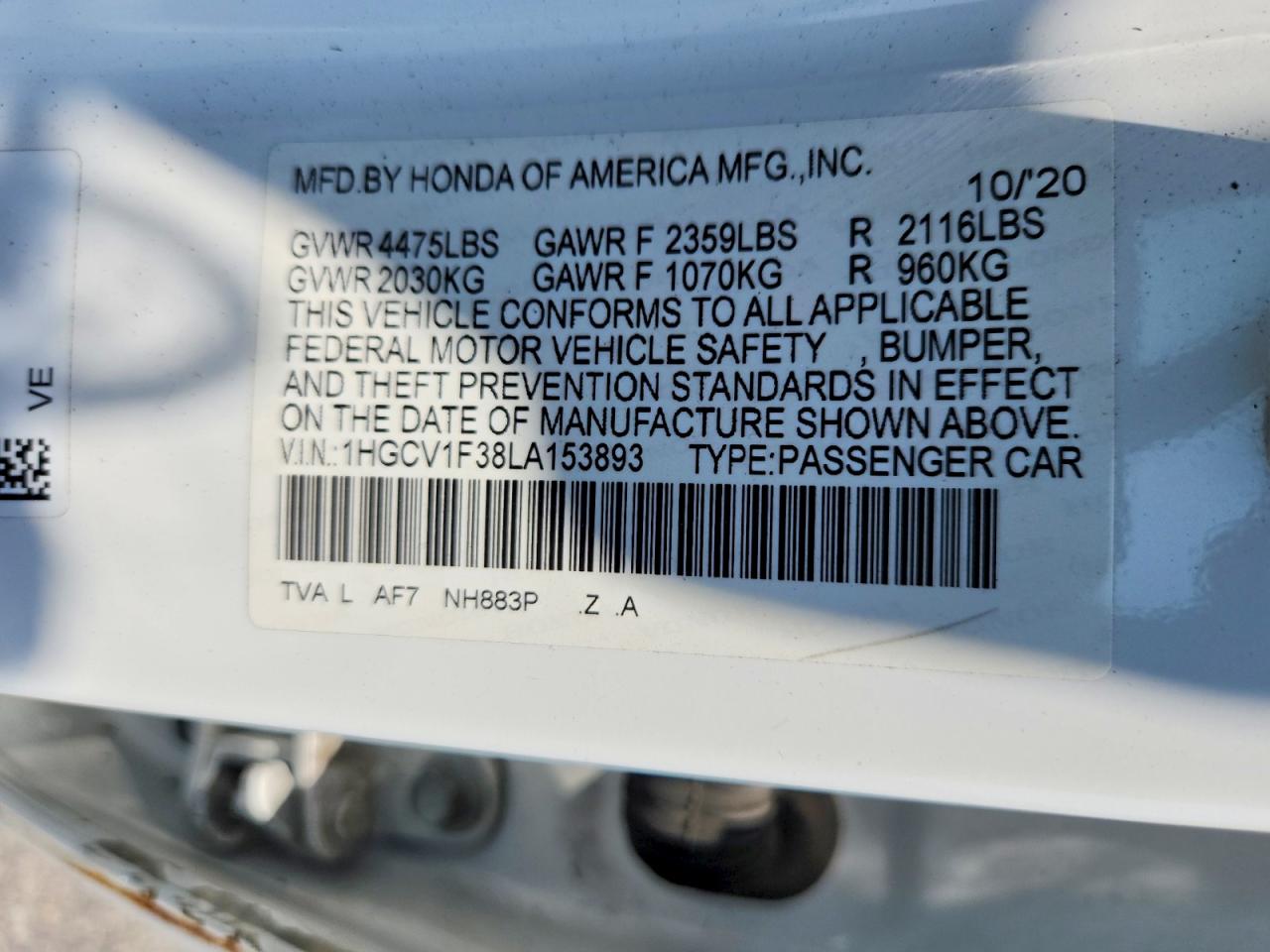 2020 HONDA ACCORD