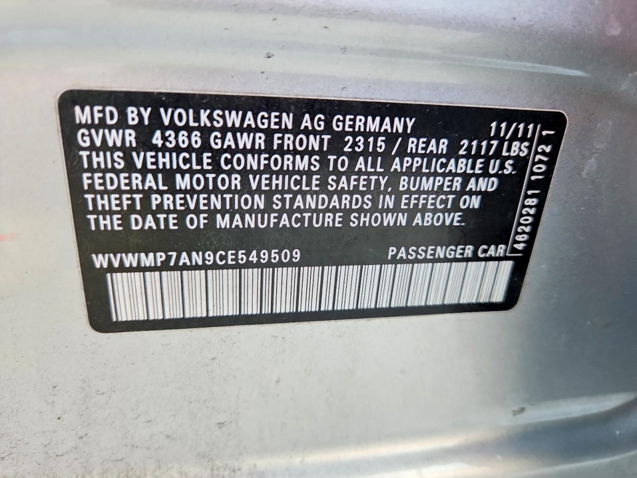2012 VOLKSWAGEN CC