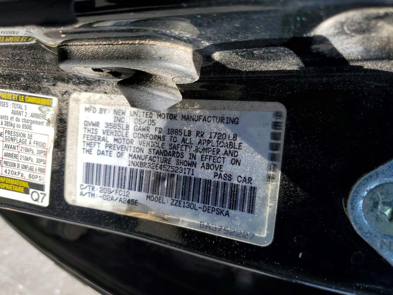 2005 TOYOTA COROLLA