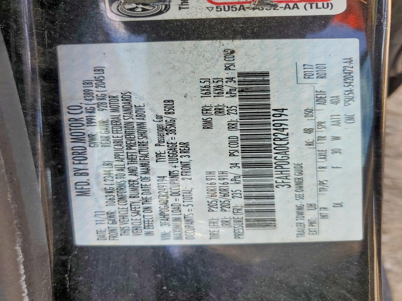 2012 FORD FUSION