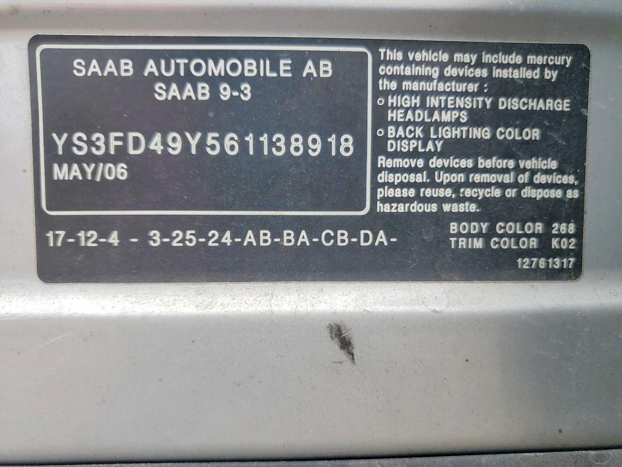 2006 SAAB 9 3