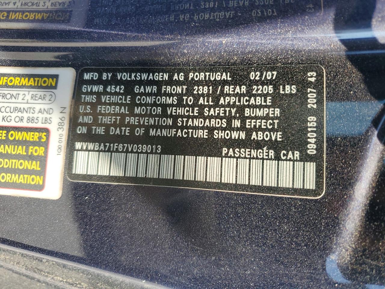 2007 VOLKSWAGEN EOS