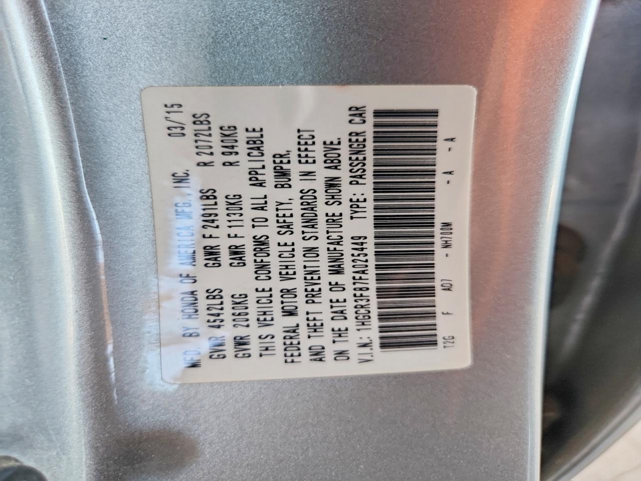 2015 HONDA ACCORD