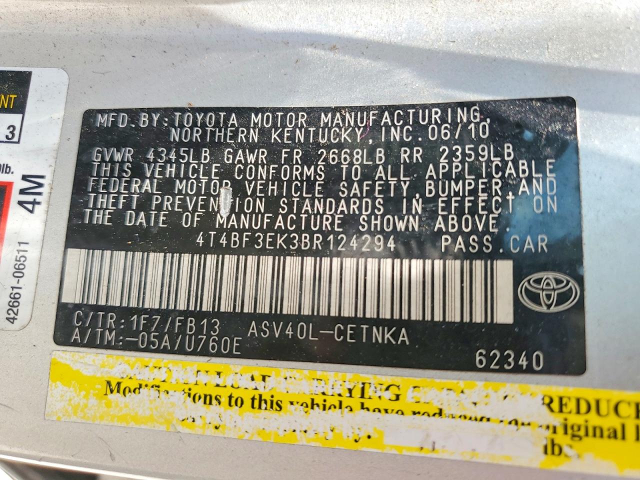 2011 TOYOTA CAMRY