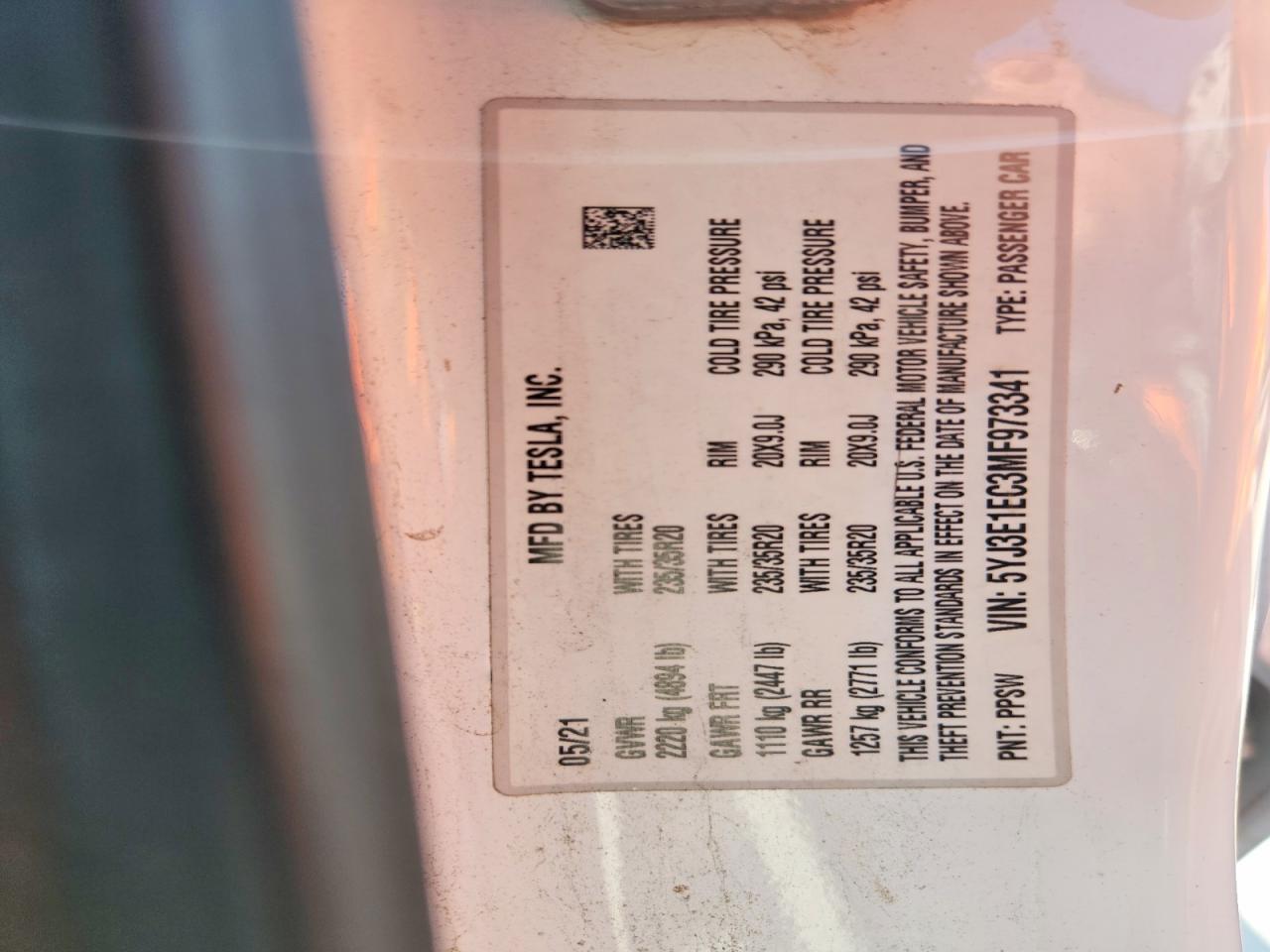 2021 TESLA MODEL 3
