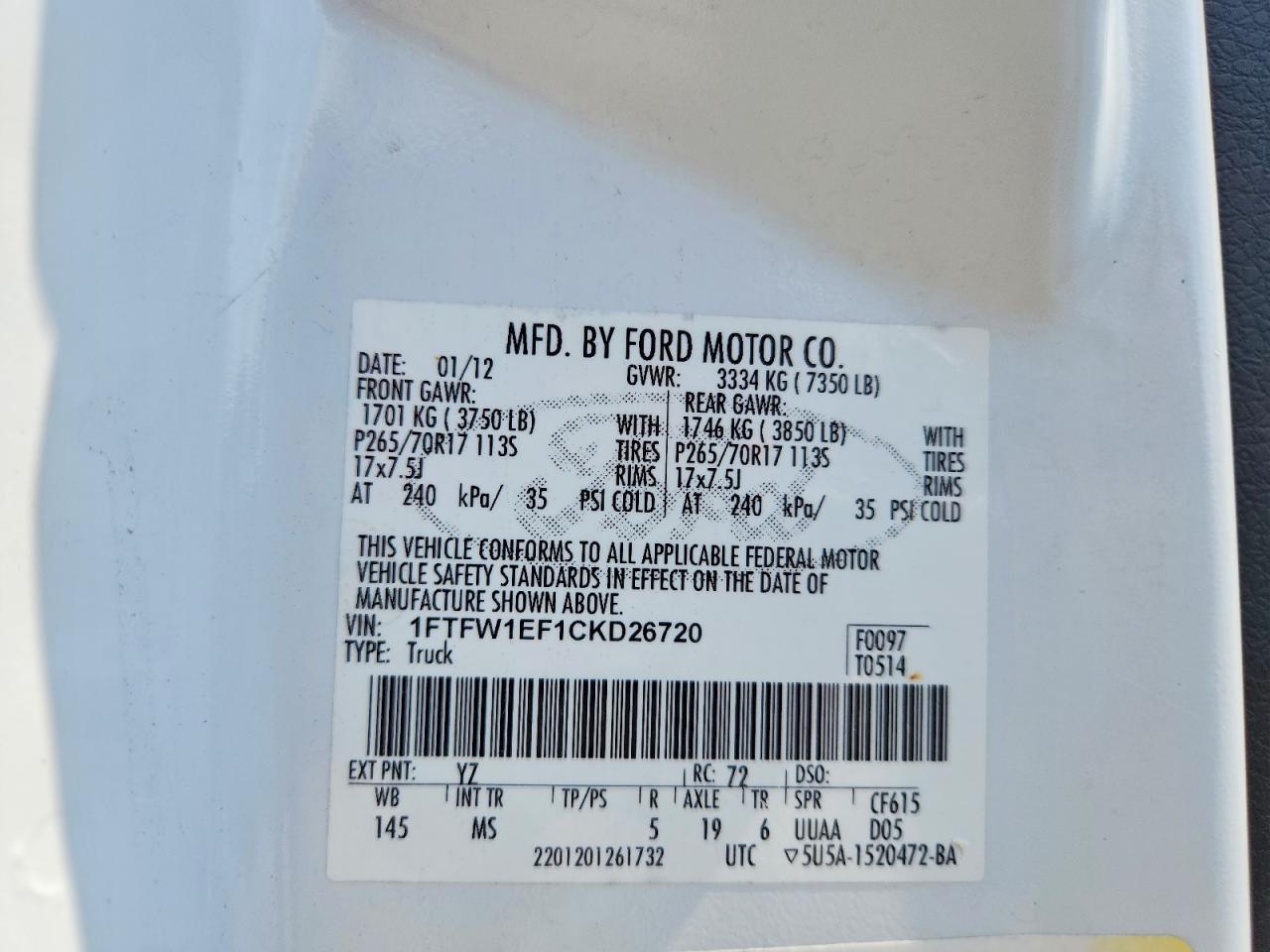 2012 FORD F150