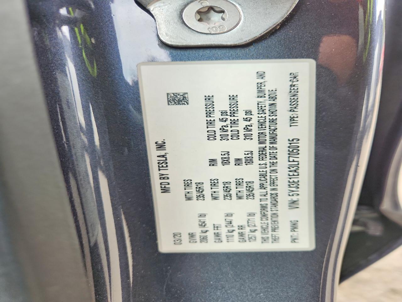 2020 TESLA MODEL 3