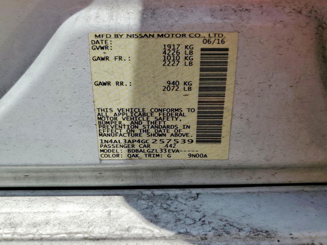 2016 NISSAN ALTIMA