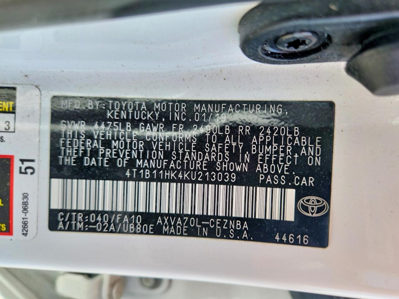 2019 TOYOTA CAMRY