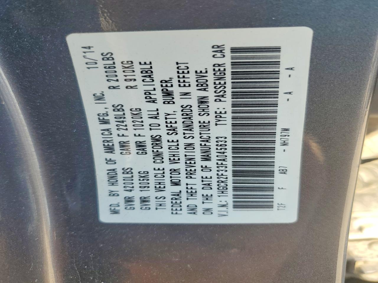 2015 HONDA ACCORD