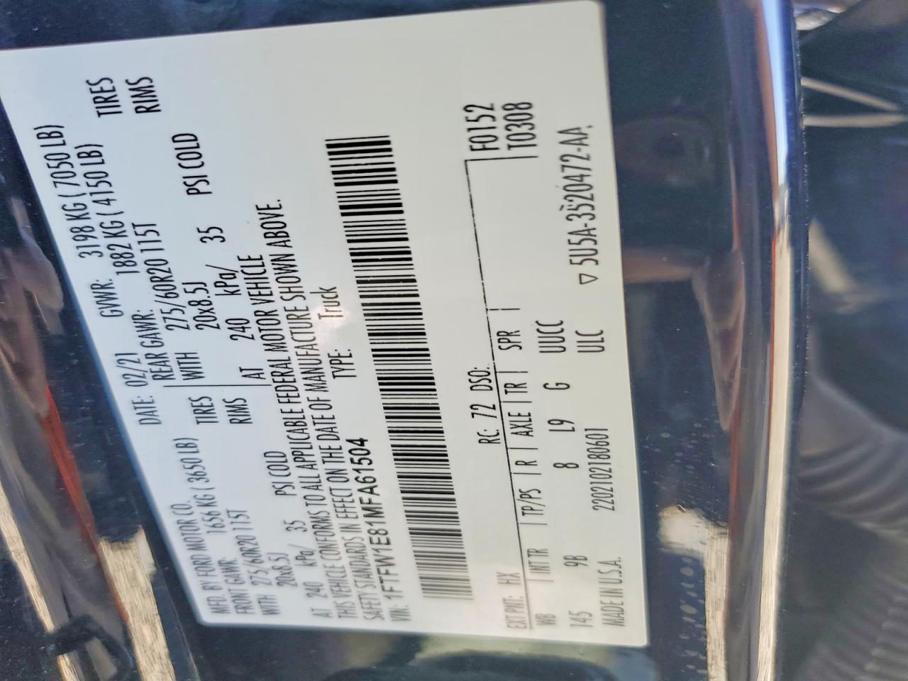 2021 FORD F150