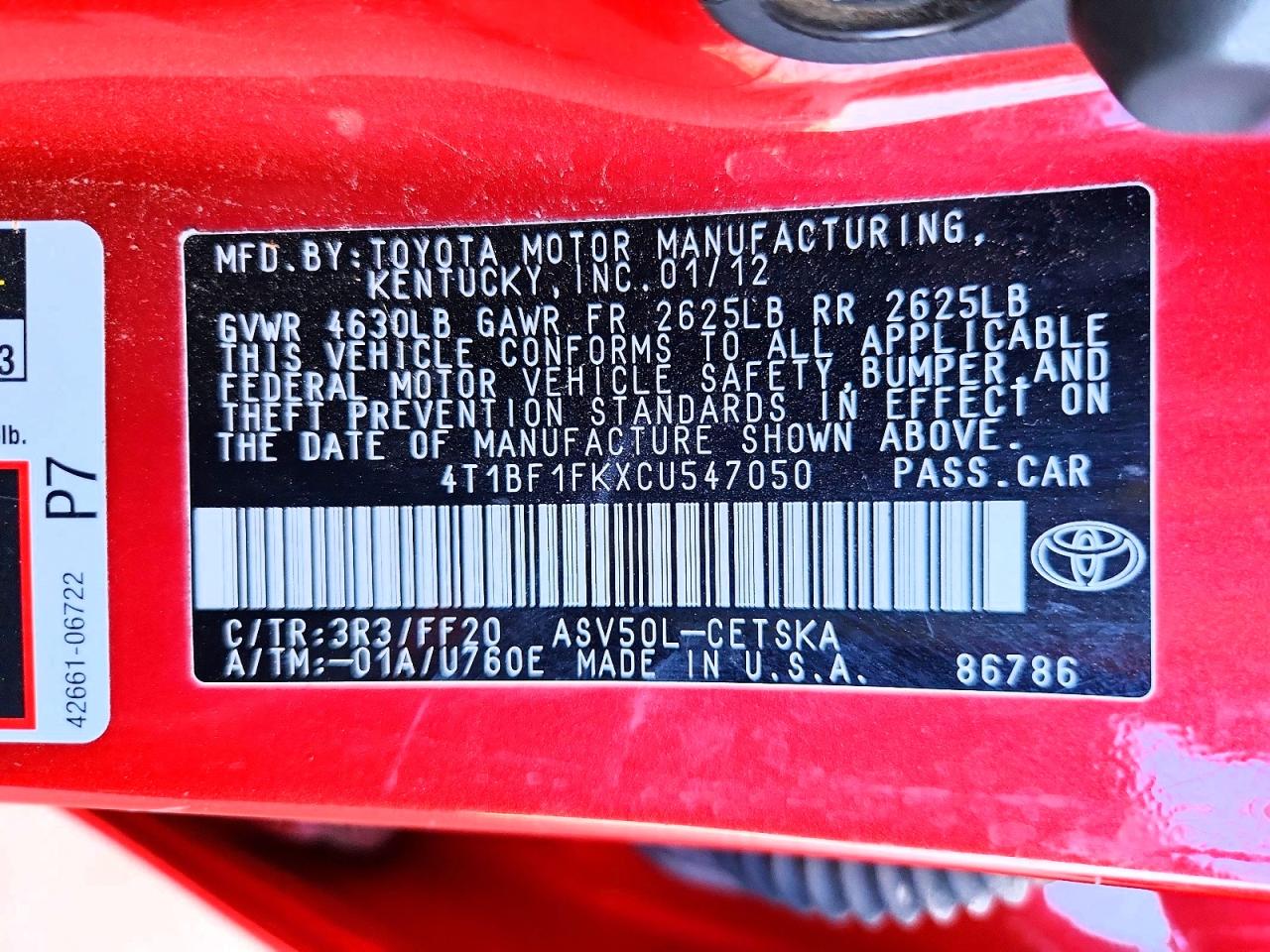 2012 TOYOTA CAMRY