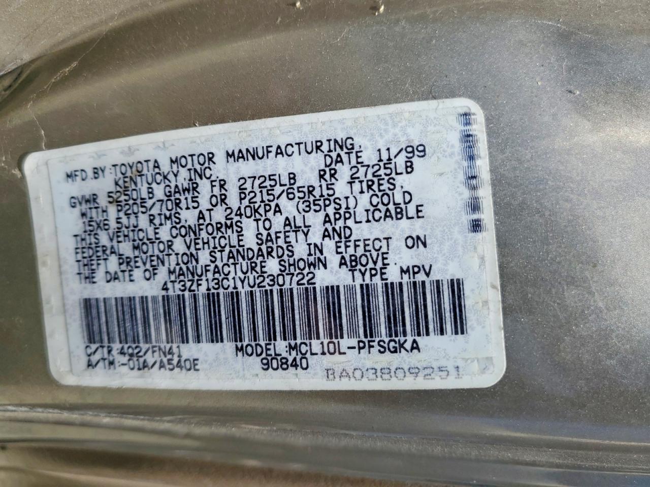 2000 TOYOTA SIENNA