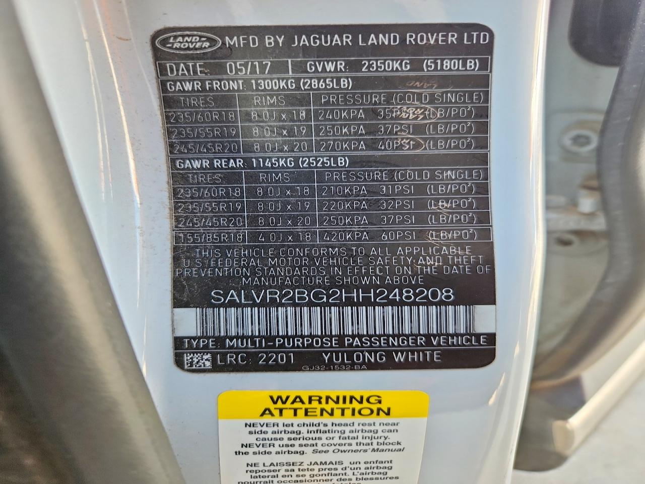 2017 LAND ROVER RANGEROVER