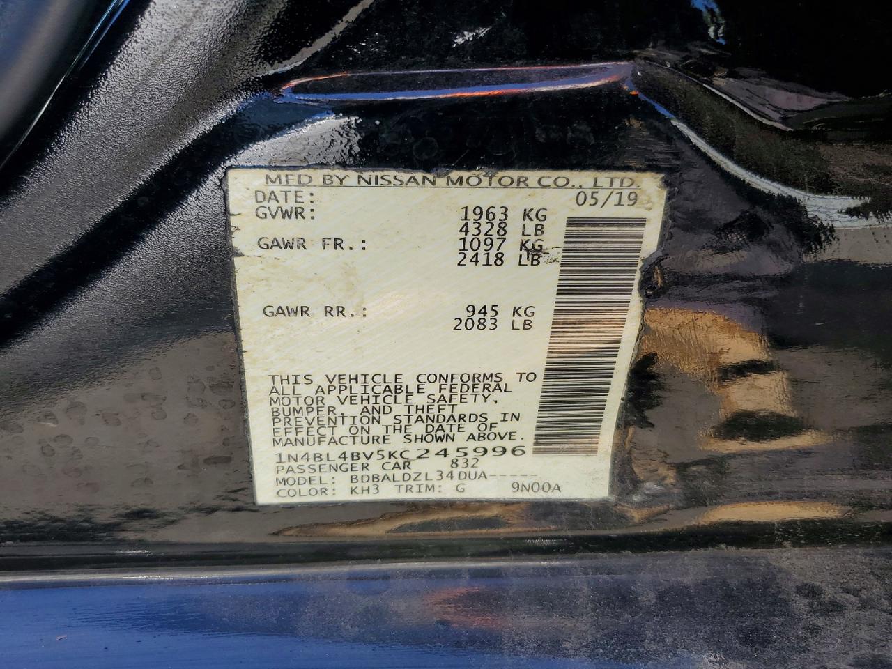 2019 NISSAN ALTIMA