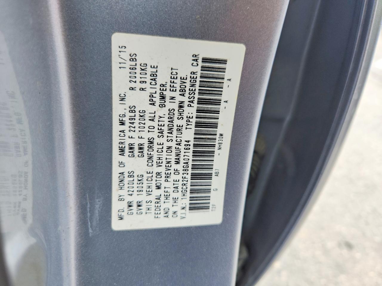2016 HONDA ACCORD