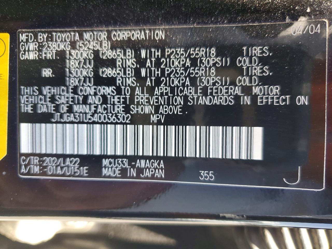 2004 LEXUS RX330