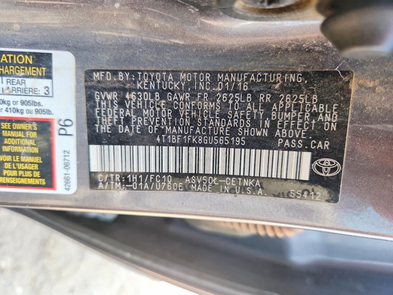 2016 TOYOTA CAMRY