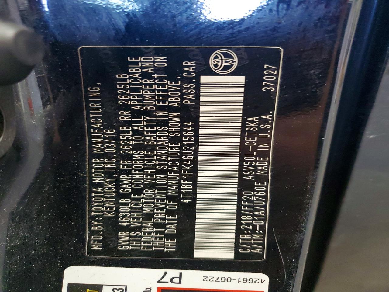 2016 TOYOTA CAMRY