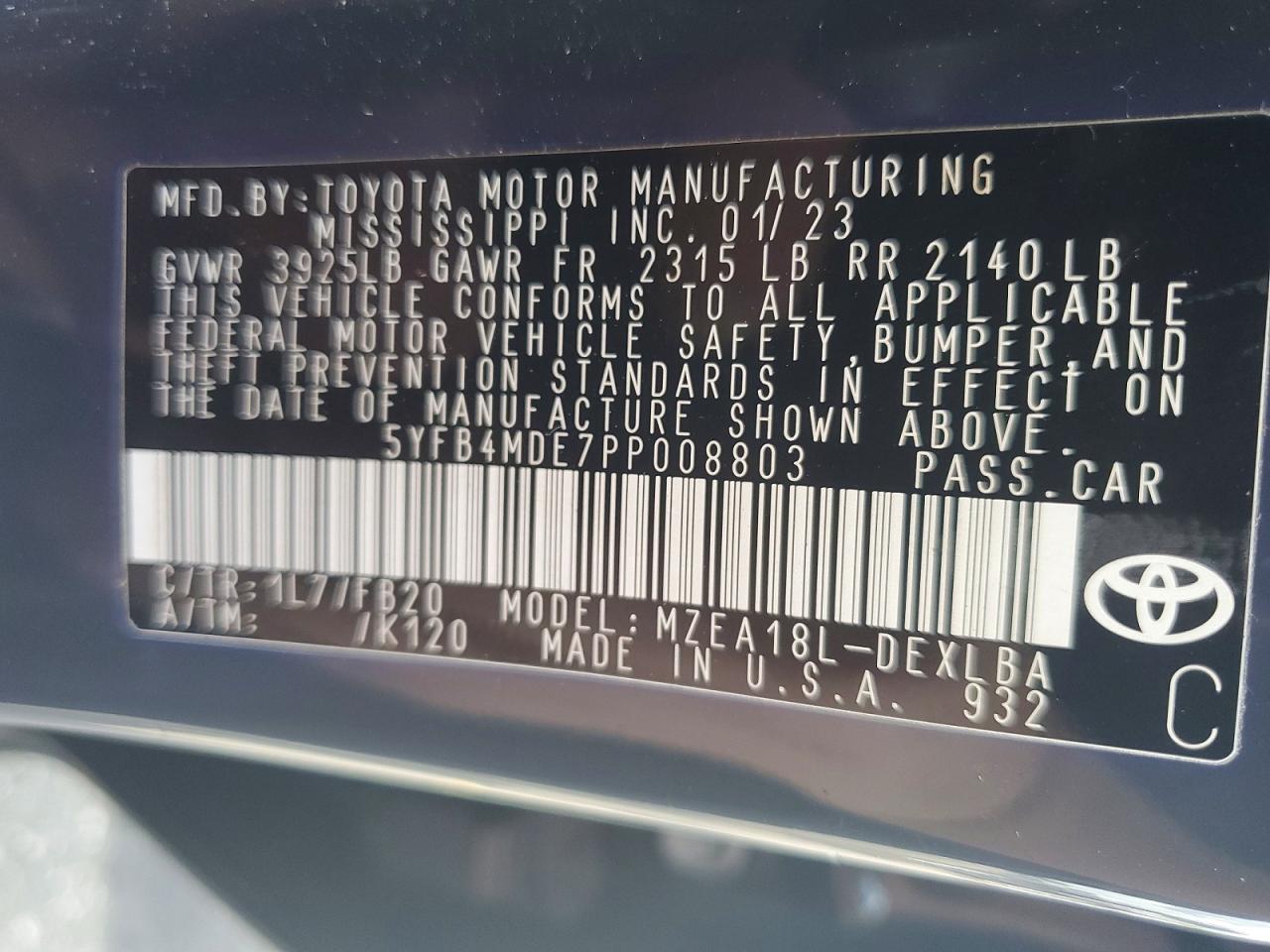 2023 TOYOTA COROLLA