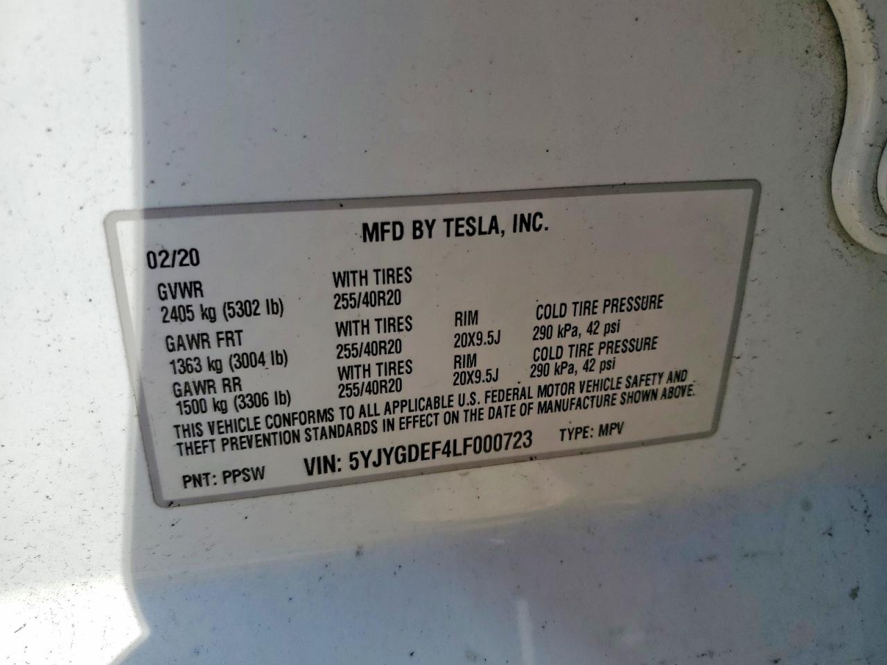 2020 TESLA MODEL Y