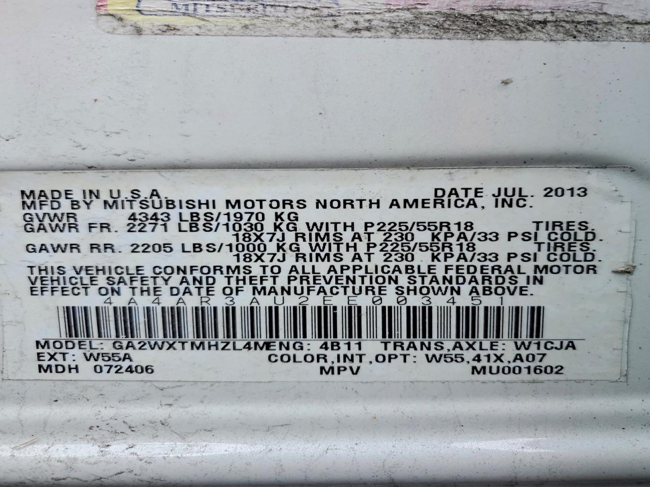 2014 MITSUBISHI OUTLANDER