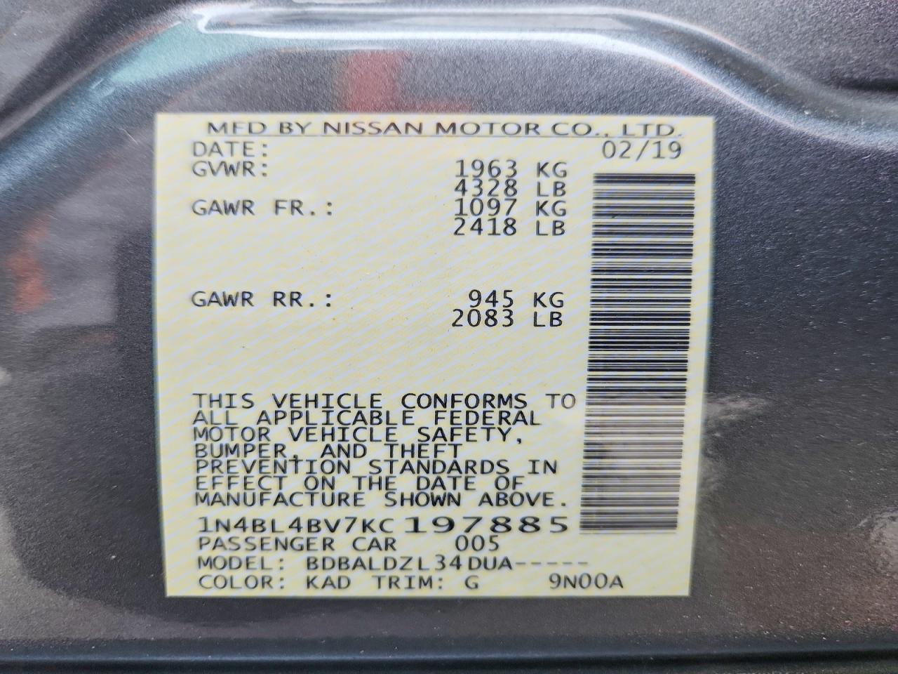 2019 NISSAN ALTIMA