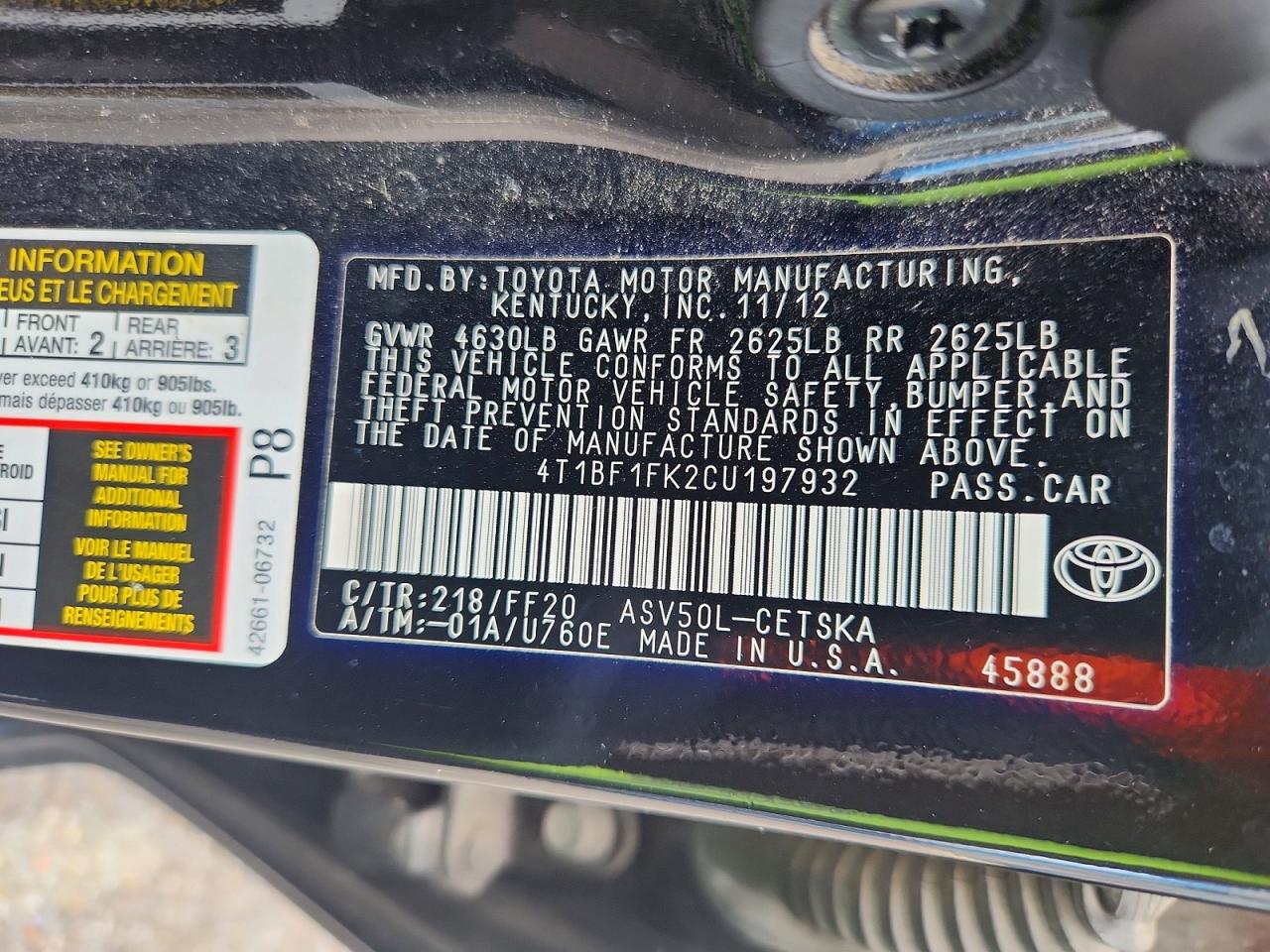 2012 TOYOTA CAMRY