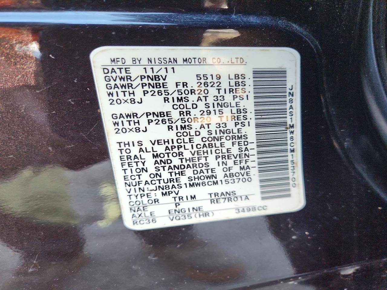 2012 INFINITI FX35 BASE