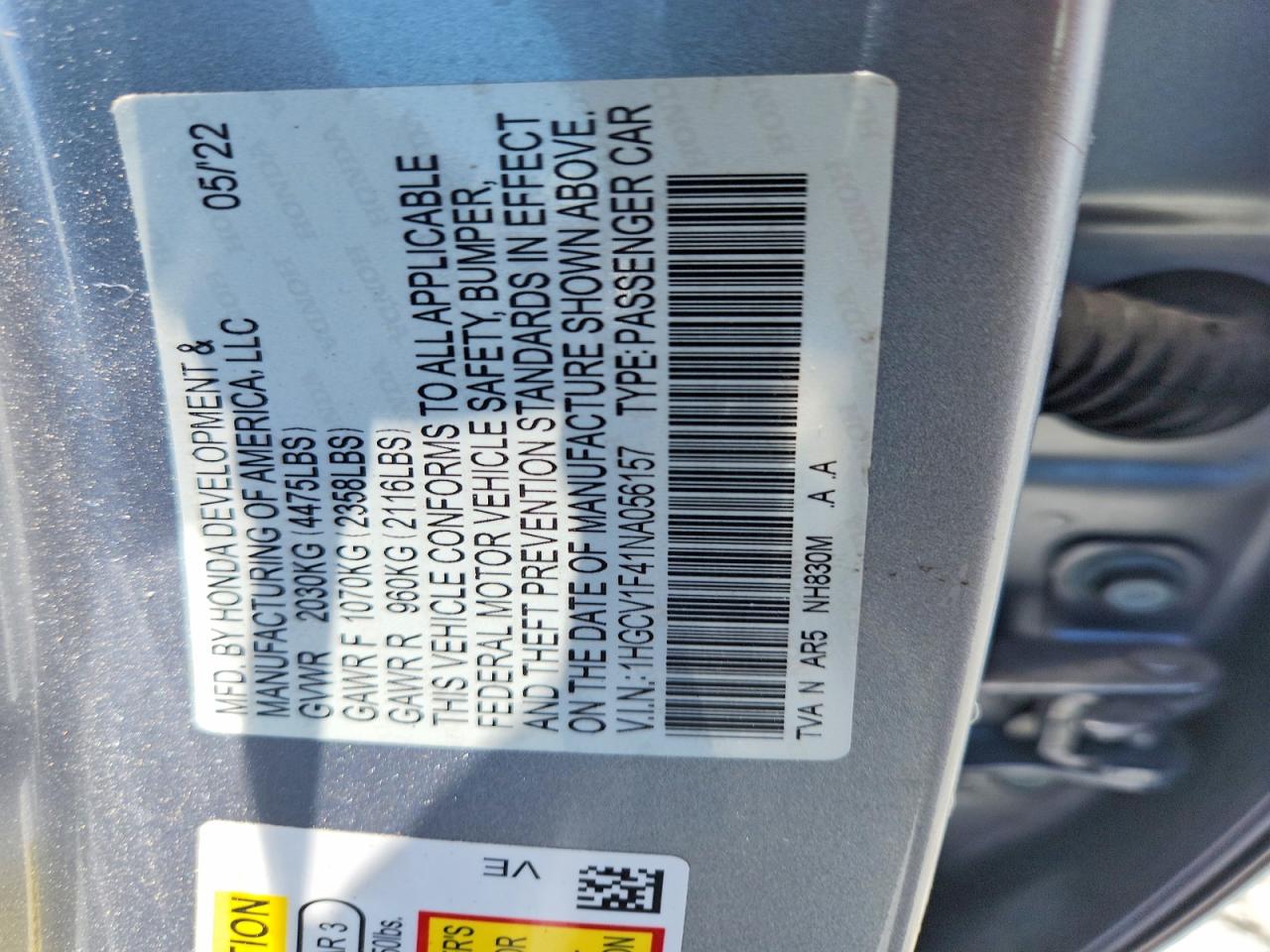 2022 HONDA ACCORD