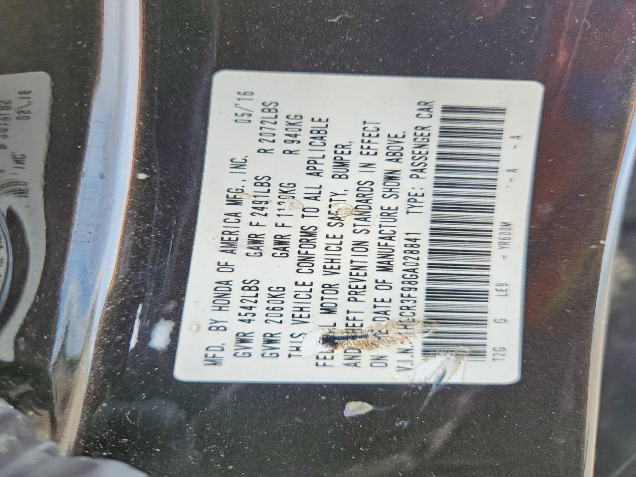 2016 HONDA ACCORD
