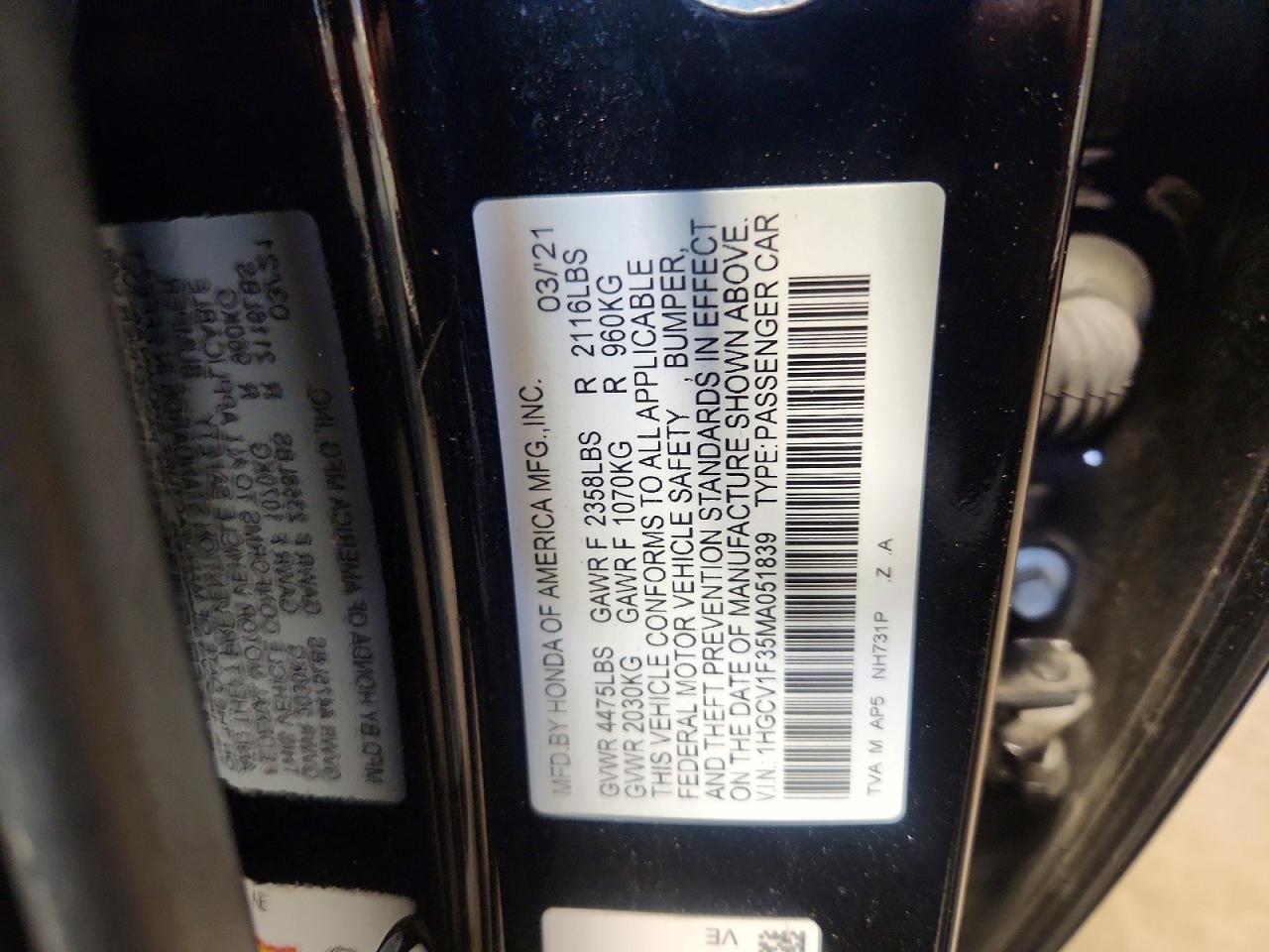 2021 HONDA ACCORD