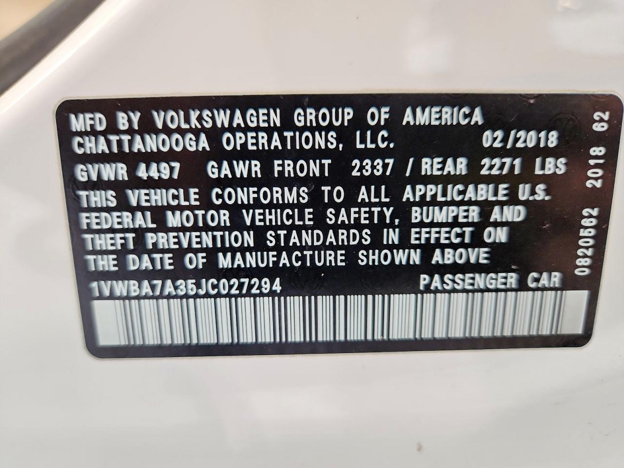 2018 VOLKSWAGEN PASSAT