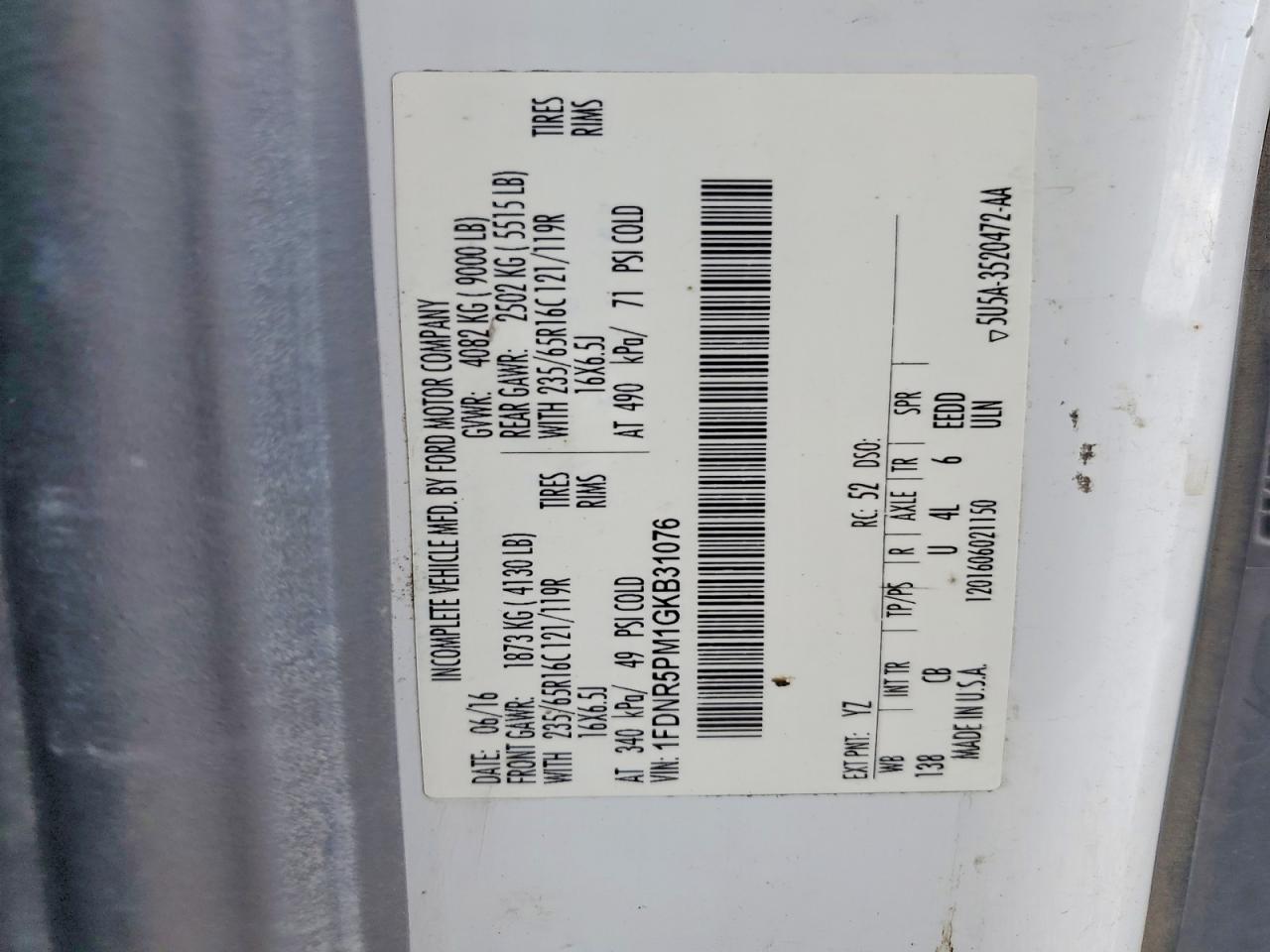 2016 FORD TRANSIT VA