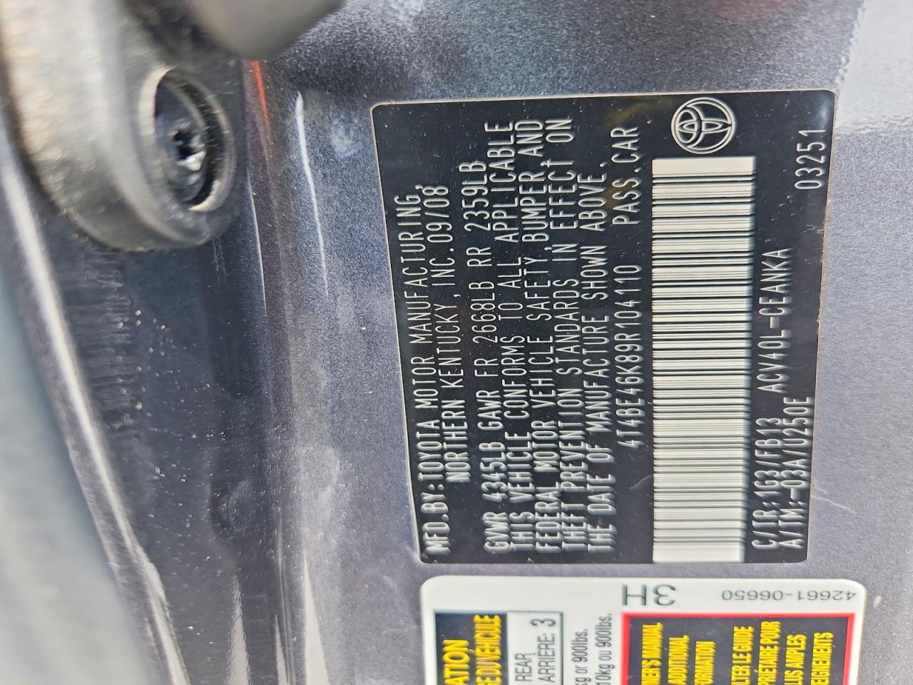 2009 TOYOTA CAMRY